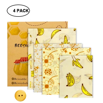 

4pcs Reusable Storage Wrap Sustainable Organic Fruit Vegetable Cheese Food Wrapping Paper BPA & Plastic Free Beeswax Food Wrap
