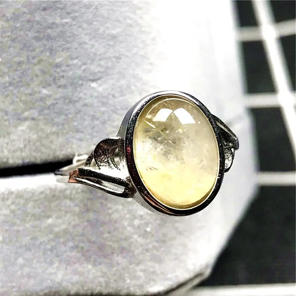 

Real Natural Gold Rutilated Quartz Ring Jewelry For Woman Man Clear Crystal 12x10mm Beads Silver Stone Adjustable Ring AAAAA