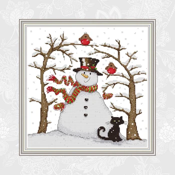 

Joy sunday Snowman Cross Stitch Counted Printed Aida Canvas Cross-stitch Embroidery DMC floss DIY Handwork Needlework Sets