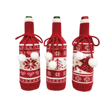 

Knitted Wine Bottle Cover Creative Cute Christmas Tree Elk Snowflake Knitted Wine Bottle Sweater Holiday Party Decorations