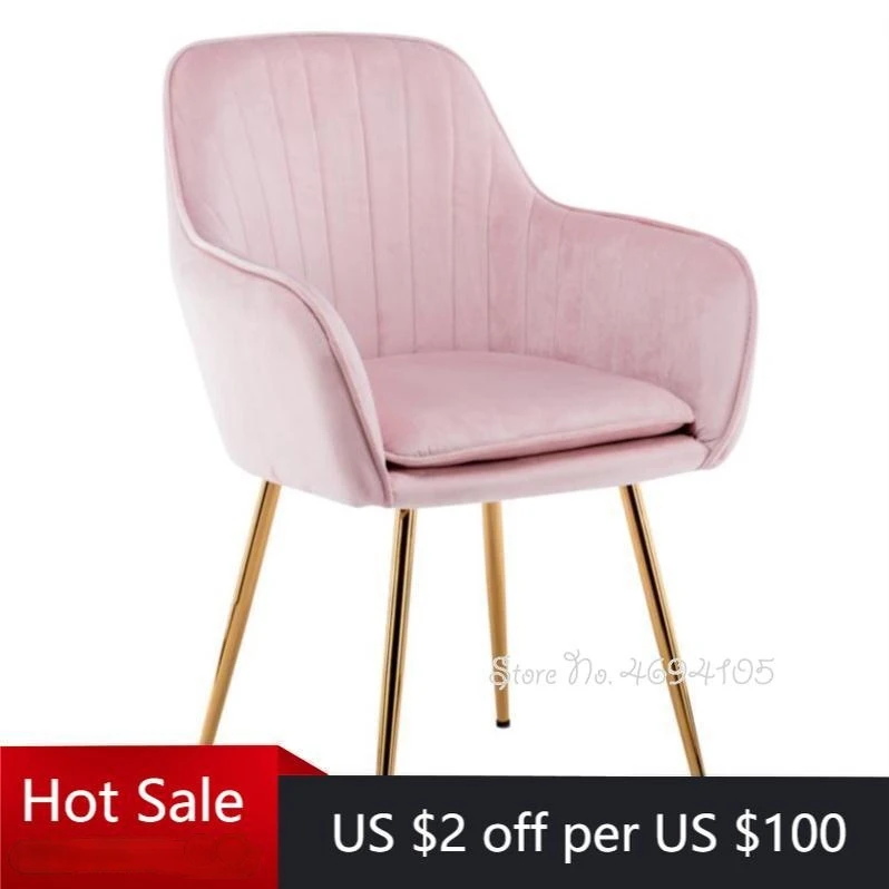 Nordic Style INS Art Dining Chair Room Modern Bedroom Pink Gold Metal Make Up Nail Backrest Dressing Stool Furniture | Мебель