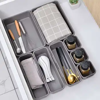 

8PCS/Lot Plastic Drawer Organizer Box Make Up Cosmetics Sundries Divider Holder Kitchen Cutlery Storage Boxes