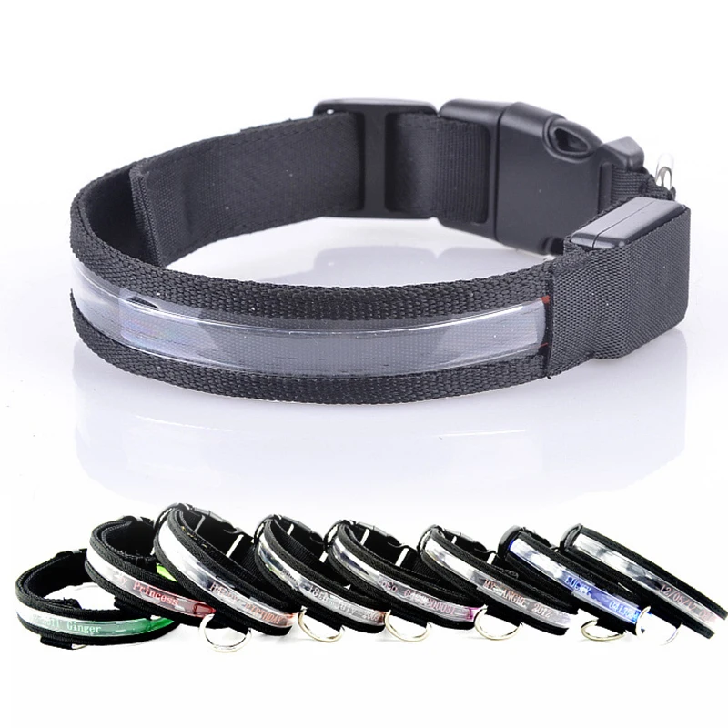 Lettering Led Dog Collar Personalized Nylon Pet Dog Tag Collar Cat Adjustable Glowing Led Light Night Safety dog collar pet collar
