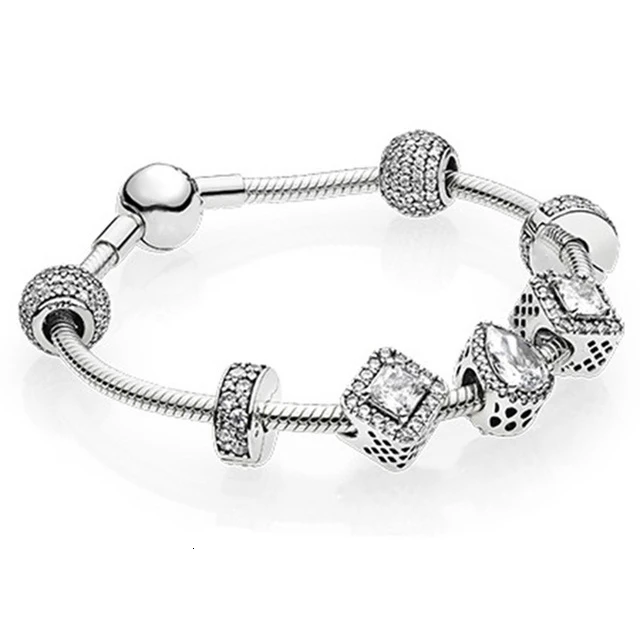 

100% 925 silver charm glass bracelet for women fashion European style jewelry free shipping