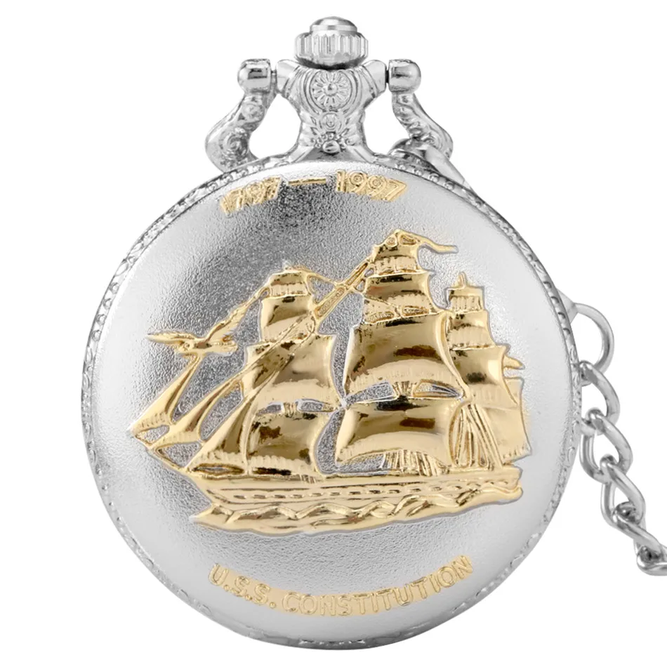 Orologio da taschino al quarzo a vela in bronzo/argento con corda 3D retrò antica. Squisa collana con ciondolo a catena FOB Orologi da collezione d'arte  1511