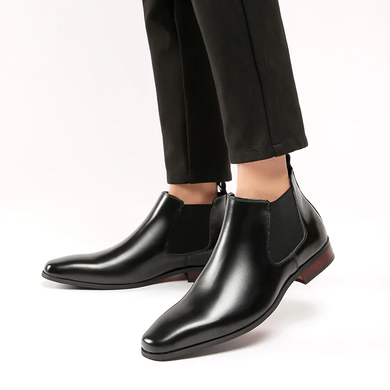 Yomior Winter New Big Size Handmade Men Boots Vintage British Genuine Leather Dress Shoes Business Work Ankle Chelsea Boots