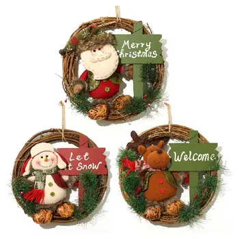 

Christmas Large Solid Wood Rattan Door Wreath Hanger Cute Xmas Element Doll Door
