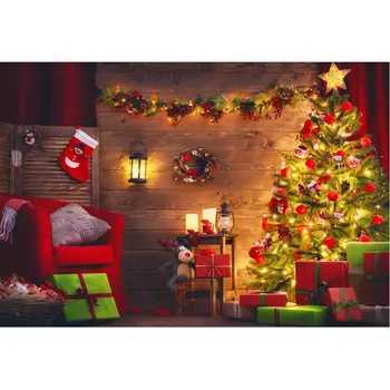 

Christmas Family Wall Decor Backdrop Christmas Tree Socks Star Lights Background Party Banner Decoration Festive Mood