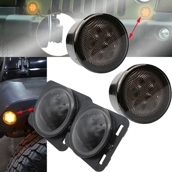 

1pair Front Fender Flare light and 1pair Smoke Lens Front Grille LED Turn Signal Light for Jeep Wrangler JK 2007-2017