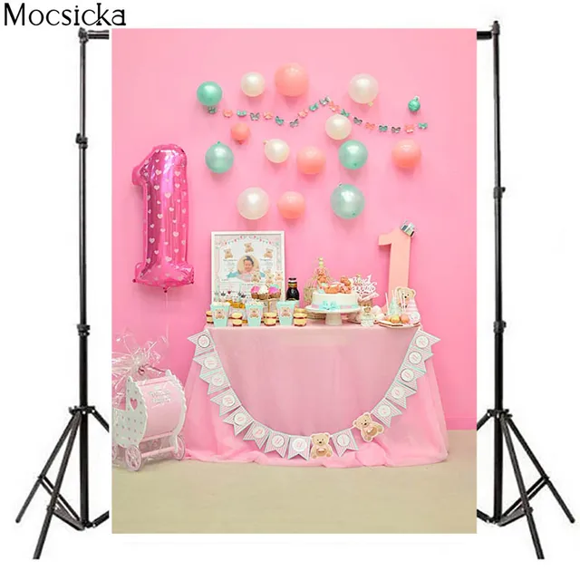Girl Birthday Portrait Photography Backdrop Floral Cage Balloons Pink Newborn Baby Portrait Cake Smash Background Photo Studio style 6