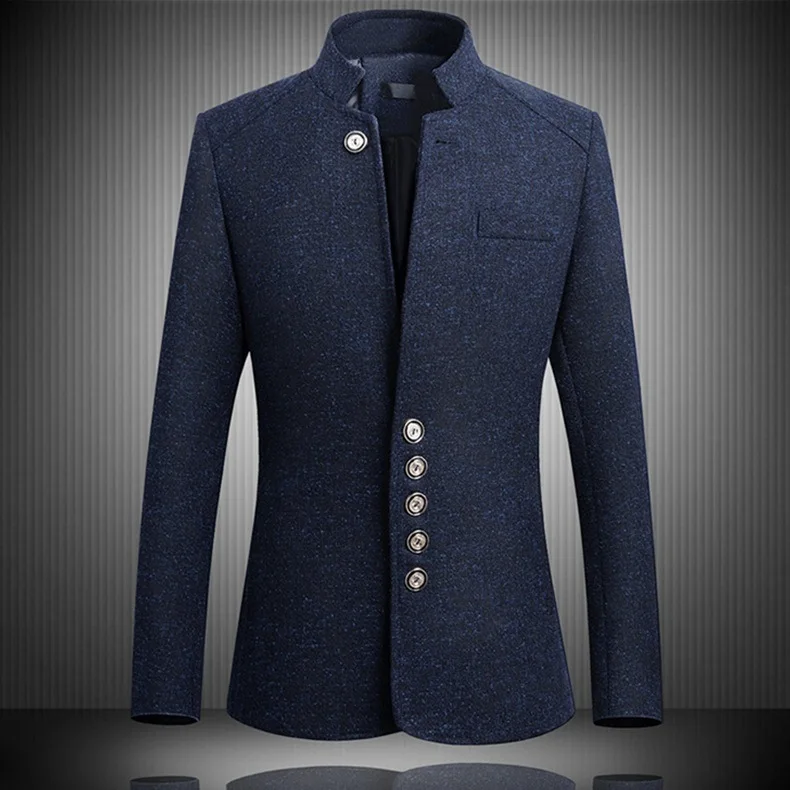 Осенне-зимний мужской пиджак с воротником-стойкой, приталенный модный пиджак в Корейском стиле, пиджак, Мужской умный повседневный элегантный Блейзер, большие размеры 5XL