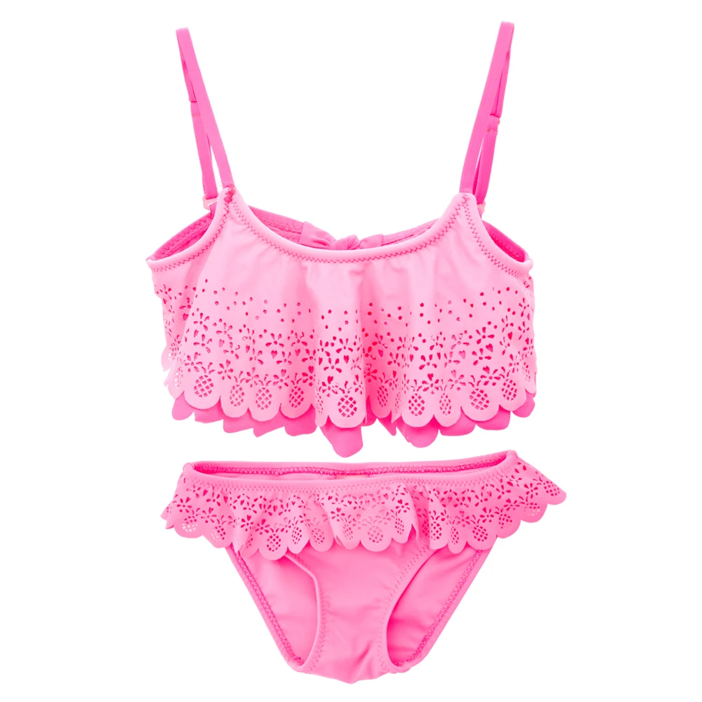 Купальный костюм для девочек; Детские купальники из двух предметов; детский раздельный комплект бикини с оборками; купальный костюм