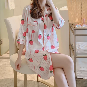 

Women Ladies Sleepwear Fashion Sexy V-neck Long Sleeve Nightgowns Imitation Ice Silk Sleepwear Dresses Women's Sleepwear Night