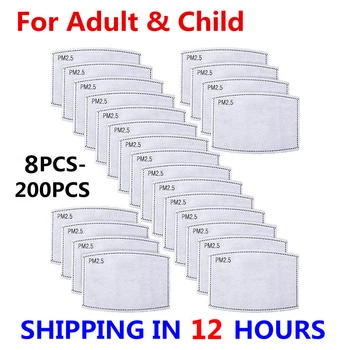 

PM2.5 Masks Filter Paper 5Ply Anti Dust Mouth Face Mask Carbon Cotton Disposable Filter Protective For Adult Kids Child 8-200PCS