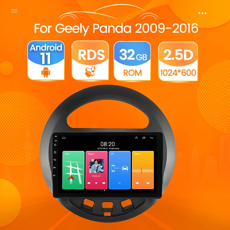 2 + 32 ГБ Android 11 для Geely Panda Gleagle GX2 LC Kandi 2009 2010 2011 2012 2013 2014 2015 2016 автомобильный