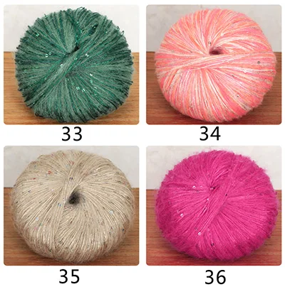 Meetee 5pcs(1pc=50g) Multicolor Beaded Sequins Mohair Wool Yarn Hand Kniting Yarn DIY Shawl Hat Hand-woven Wire Accessory YA010