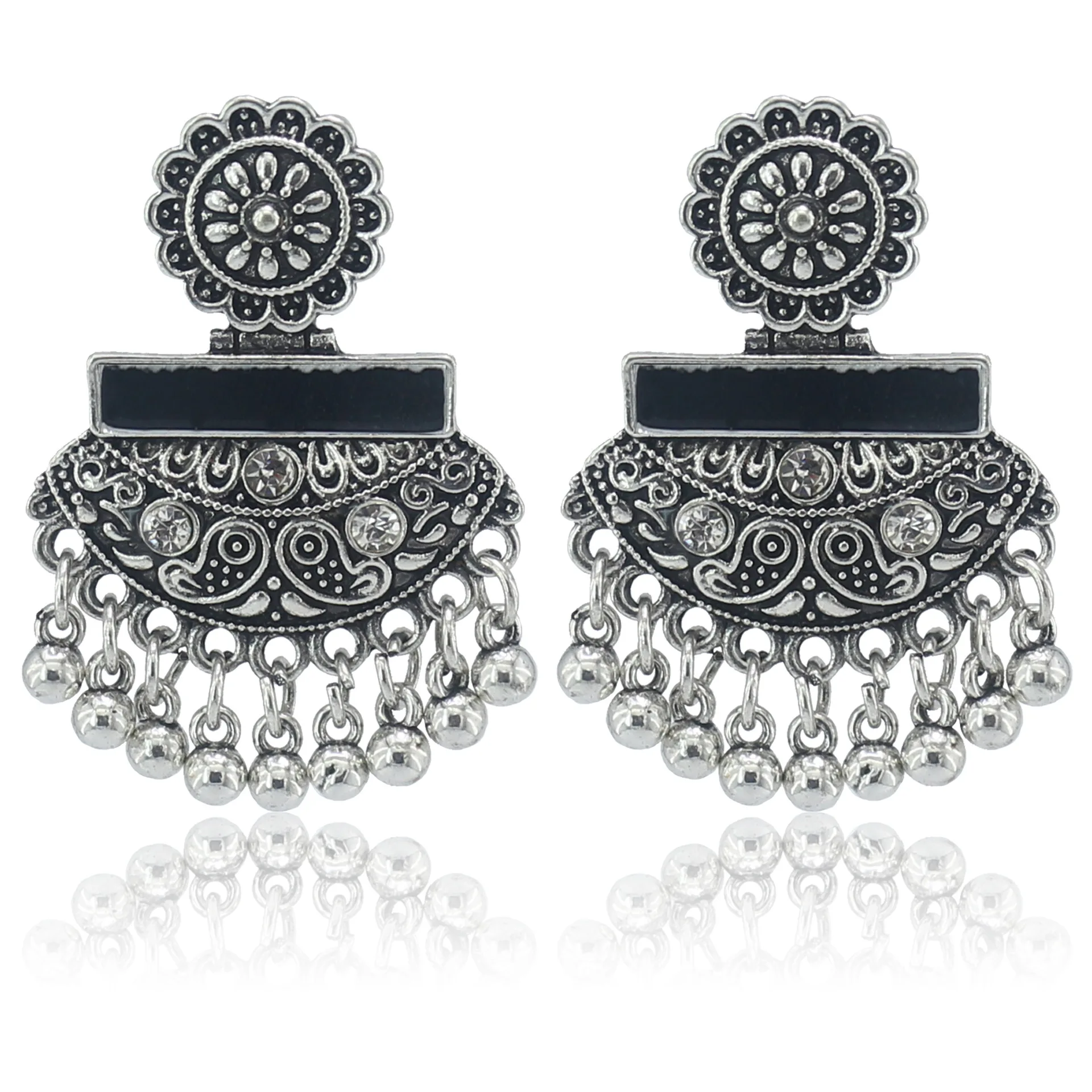 

oxidized Jhumka Indian Unique Ethnic Bollywood Bells Drop Silver Earrings For Girl Lady Wedding Gypsy Tibet Turkish Jewelry
