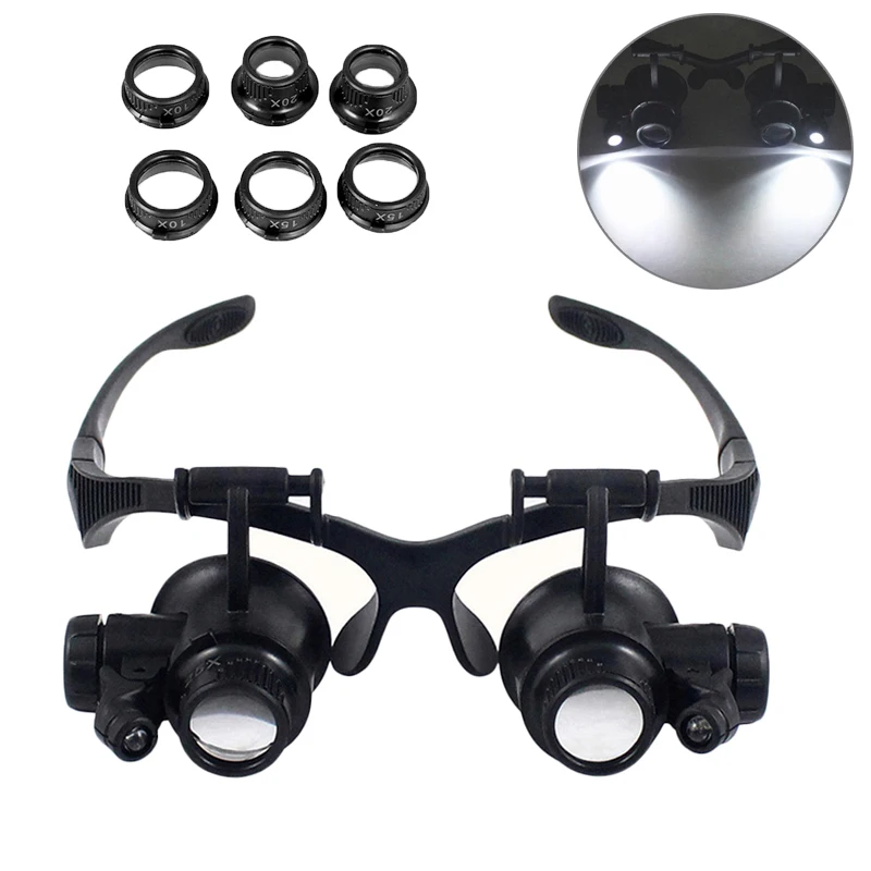 Magnifying Glass Jewelers Loupe Headband Magnifier 10X 15X 20X 25X Head  Magnifying Glass LED Illumination Eyes Jewelry Magnifying Loupe Eyeglass