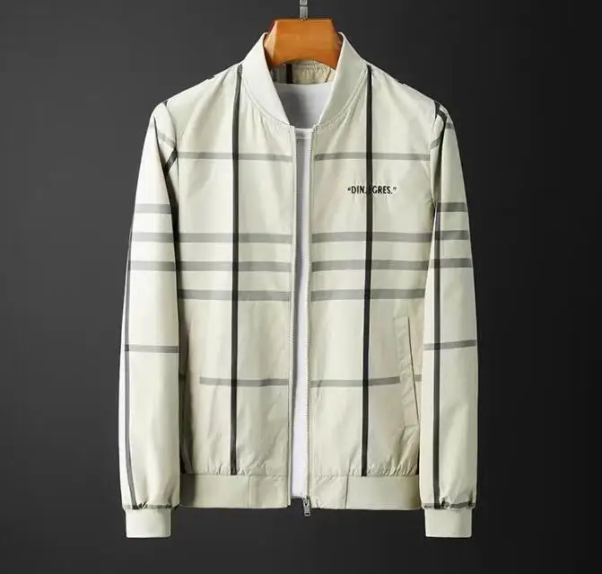 Casual Mens Outfit One Piece Striped Jacket Handsome Coat Zipper Plus Size Plaid Baseball Uniform