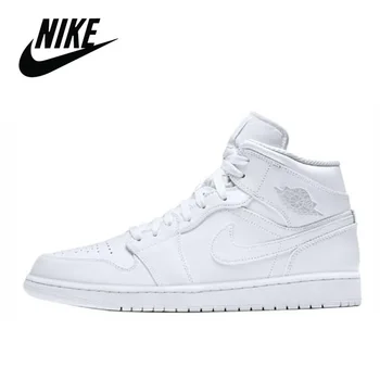 

Classic Nike Air Jordan 1 Mid White Original Men's Basketball Sneakers Unisex Women Breathable Nike Air Jordan 1 Mid White