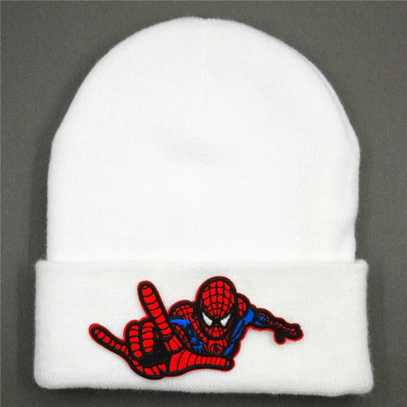 Хлопковая утолщенная вязаная шапка с вышивкой в виде паука, зимняя теплая шапка Skullies, шапка бини для мужчин и женщин 327 - Цвет: Белый