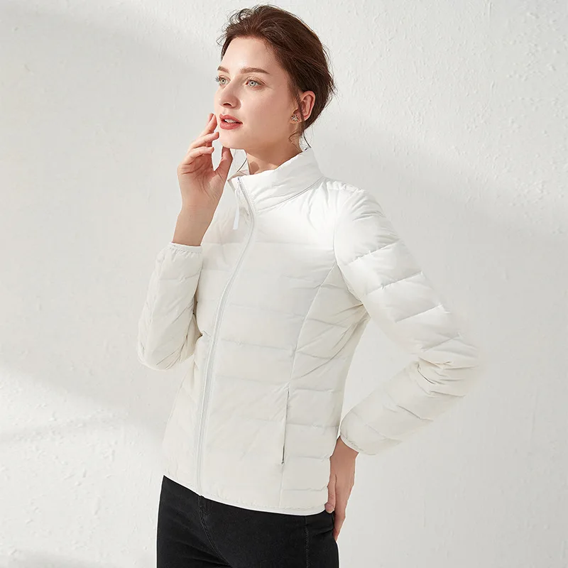 Белый Fall Winter Women Warm Jacket Duck Down Filler Fashion Female Bomber Short Coat Slim Cropped Jacket Stand Collar Grey Black - Цвет: Белый