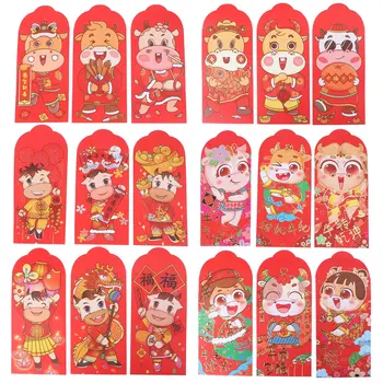 

18Pcs 2021 New Year Red Envelopes Crartoon Money Bags Creative Money Pouch