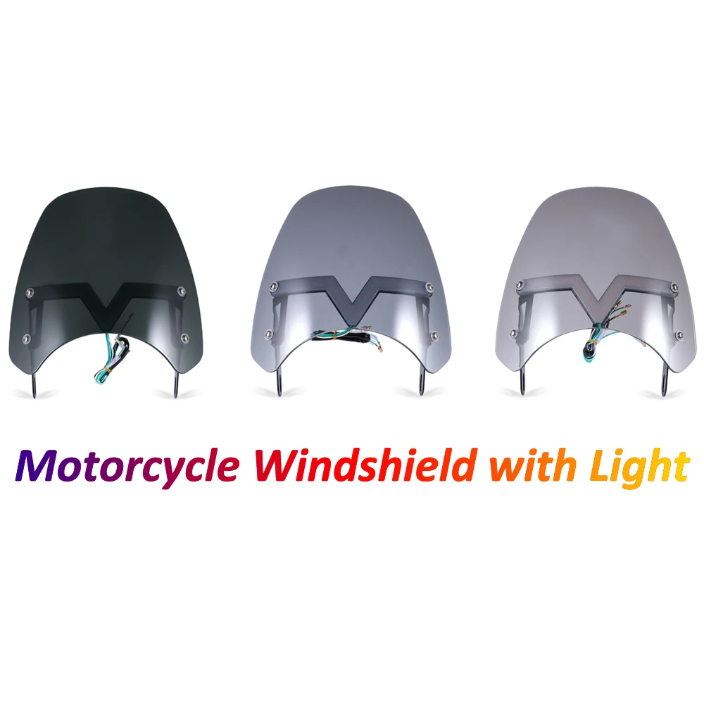 

Vintage Motorcycle Windscreen 5-7 in with LED Lights Turn Signal DRL Lamp for Honda Cafe Racer Softail Bobber Chopper Triumph
