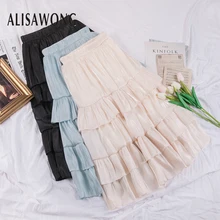 Женская винтажная многослойная юбка в Корейском стиле; сезон весна-осень; эластичная резинка на талии; яркие черные юбки; женская одежда Elegnat