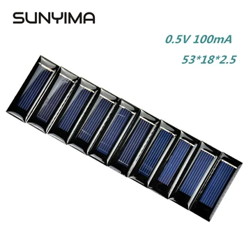 

SUNYIMA 10Pcs Mini Solar Panel DIY Solar Cells 0.5V 100mA Accessories Sun Power battery charger DIY 53*18*2.5mm