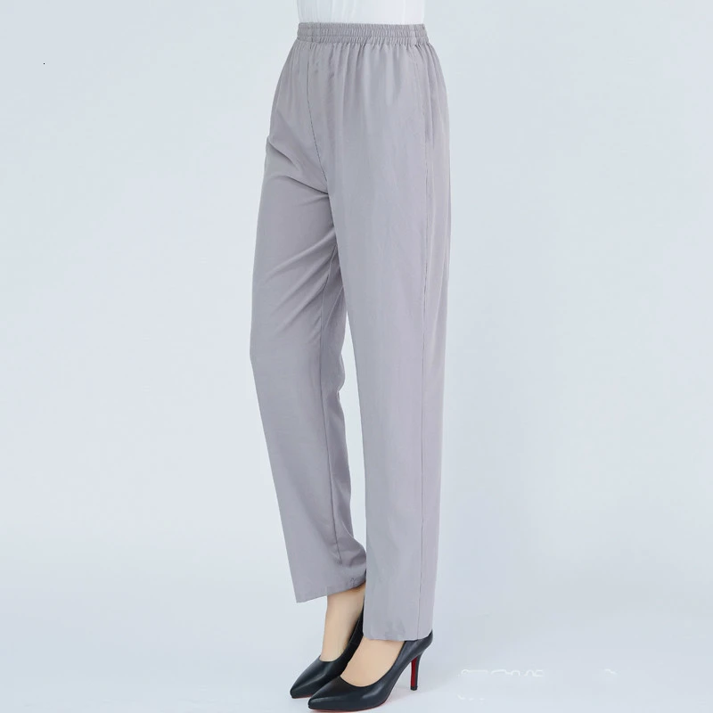 Весна-лето, женские прямые брюки с высокой талией, Pantalon, женские повседневные одноцветные штаны размера плюс 5XL - Цвет: light gray
