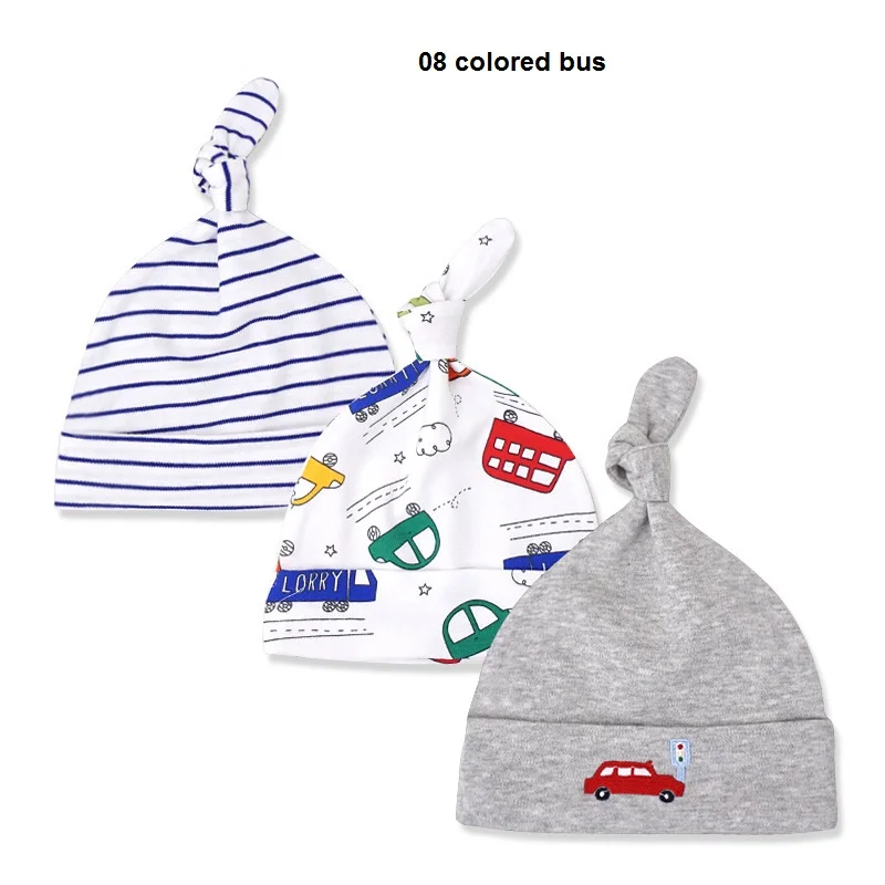 08 colored bus Детские зимние шапки, 3 упаковки, хлопок, теплые, унисекс, детские, для мальчиков и девочек, Мягкие Шапки, шапки для детей 0-6 месяцев, аксессуары для новорожденных - Цвет: 08 colored bus