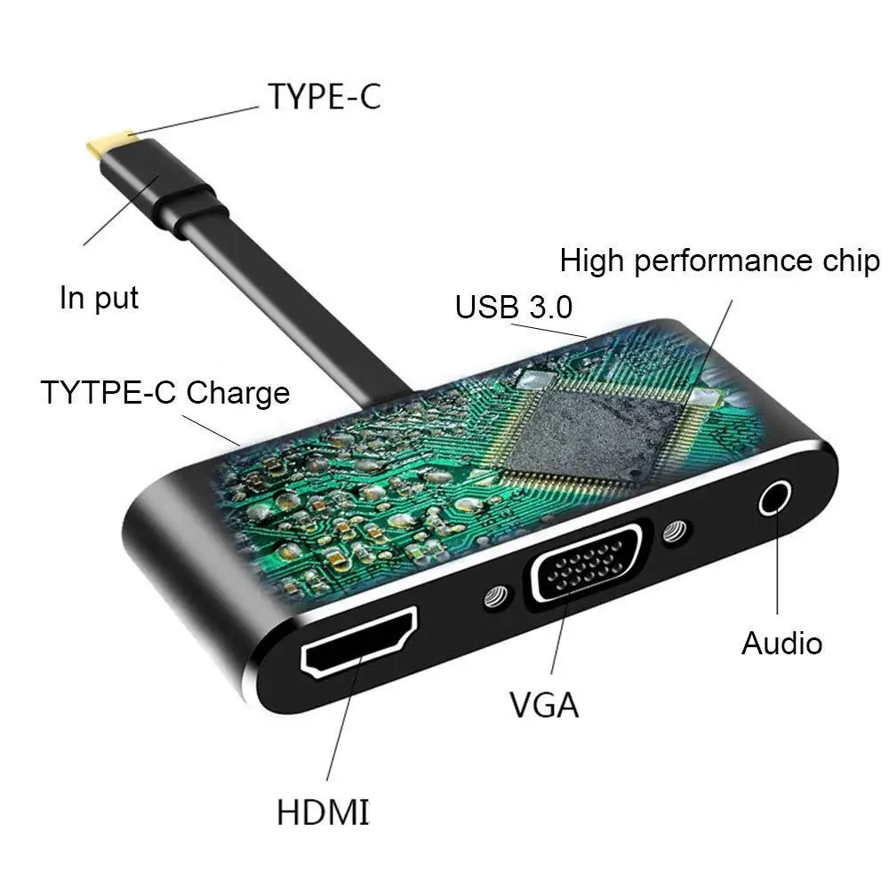 USB-C адаптер 5 в 1 Thunderbolt 3 концентратор USB type C к HDMI VGA 3,5 мм разъем USB адаптер с Тип-C Мощность доставки для MacBook Pro