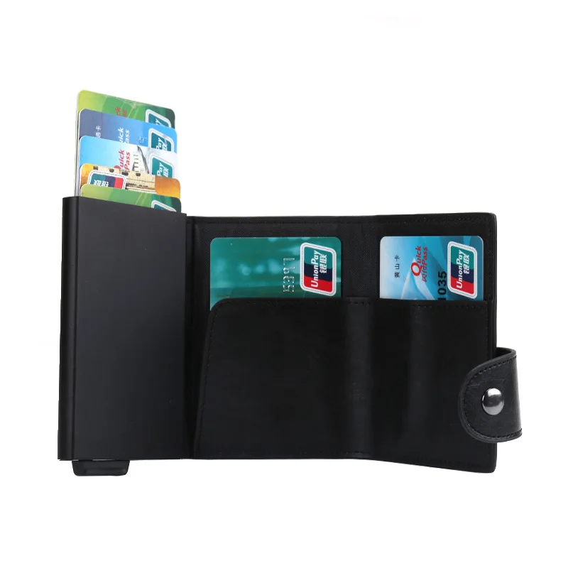 

2019 New Aluminium Alloy Credit Card Holder Wallet Antitheft Men PU Leather Wallets Automatic Pop Up Card Case Metal Card Holder
