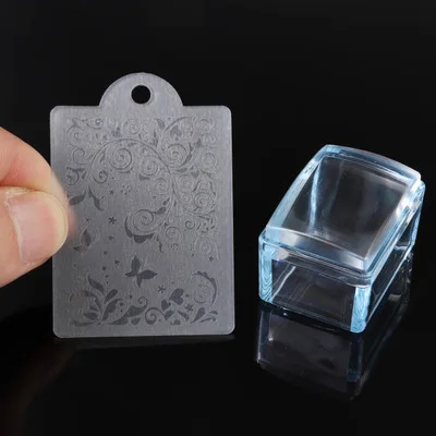 1 Набор Прямоугольник желе силиконовый штамп для ногтей Прозрачная Ручка Маникюр штамп шаблон инструменты штамп для штамповки