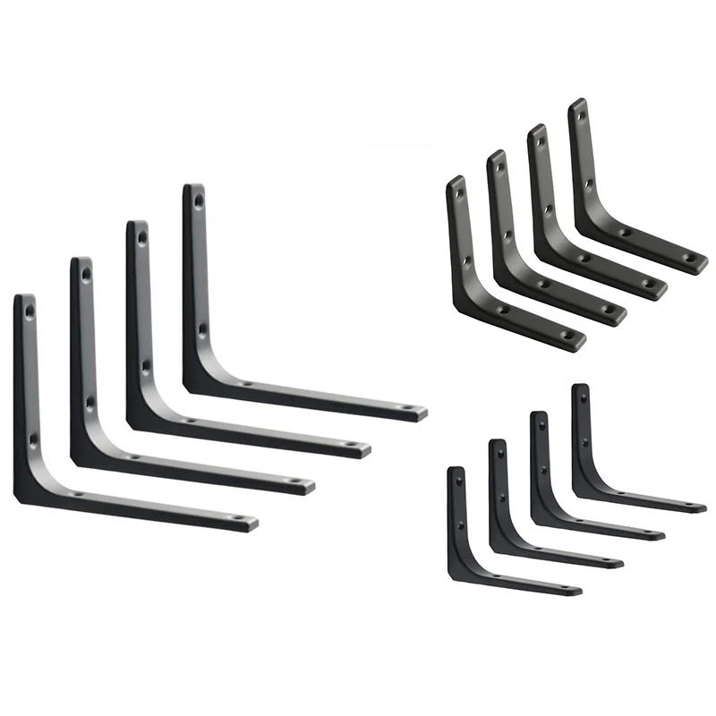 4 PCS Iron Wall Shelf Bracket, Heavy Duty Shelf Support Bracket Decorative Joint Angle Bracket, Black