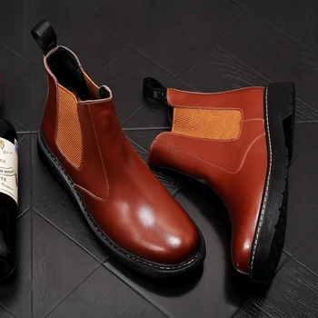 

England Brand Luxury men Fashion Ankle Boots Cow Leather Spring Autumn Short Boots Winter Warm Retro Boots Botas Mujer