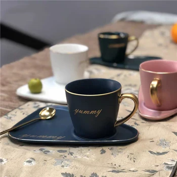 

European Luxurious Ceramic Coffee Cup Teacup Office Tea Glass Set Milk Juice Mugs Birthday Couples Friends With Spoon Gift Boxl