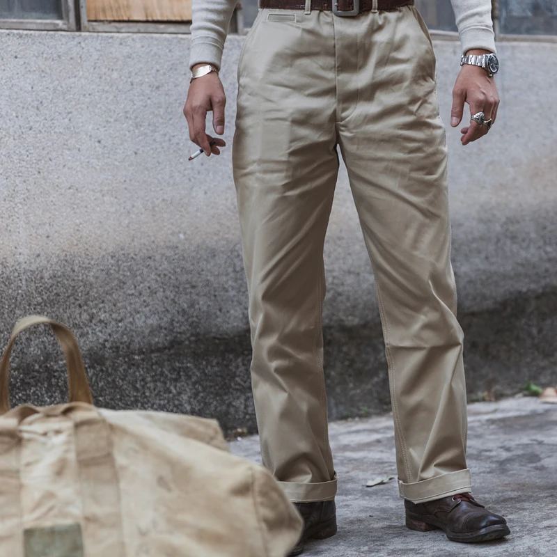 Брюки Bronson 14oz Chino импортная ткань 1950s хлопчатобумажные Саржевые брюки хаки |