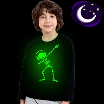

Dabbing Skeleton Dancing Skull Luminous Halloween Kids Tshirt Fashion Boys Girls Toddler Long Sleeve Hip Hop Noctilucent T-shirt