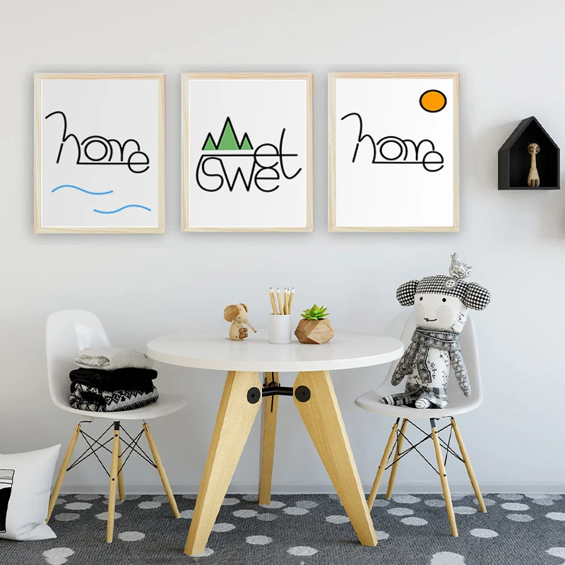 

Modern Sweet Home Mountain Sun Art Poster Nordic Canvas Painting Wall Art Letters Print Minimalist for Living Room Decor Picture