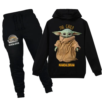 

Girls Hooded Sweatshirt Pants 2pcs Sets Baby Yoda The Mandalorian Printing Autumn Kids Hoodies Pant Suits Boys Children Clothing