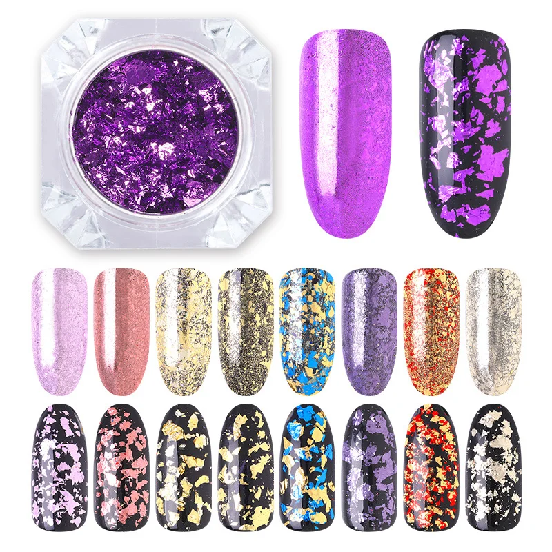 

1 Box Colorful Irregular Nail Glitter Sequins Purple Yellow Sparkling Nail Flakies Paillette With Box 9 Colors