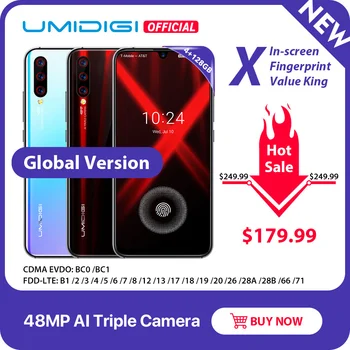 Перейти на Алиэкспресс и купить Глобальная версия смартфона UMIDIGI X, экран 6,35 дюйма AMOLED, тройная задняя камера 48 МП, 128 ГБ, NFC Helio P60, 4150 мАч