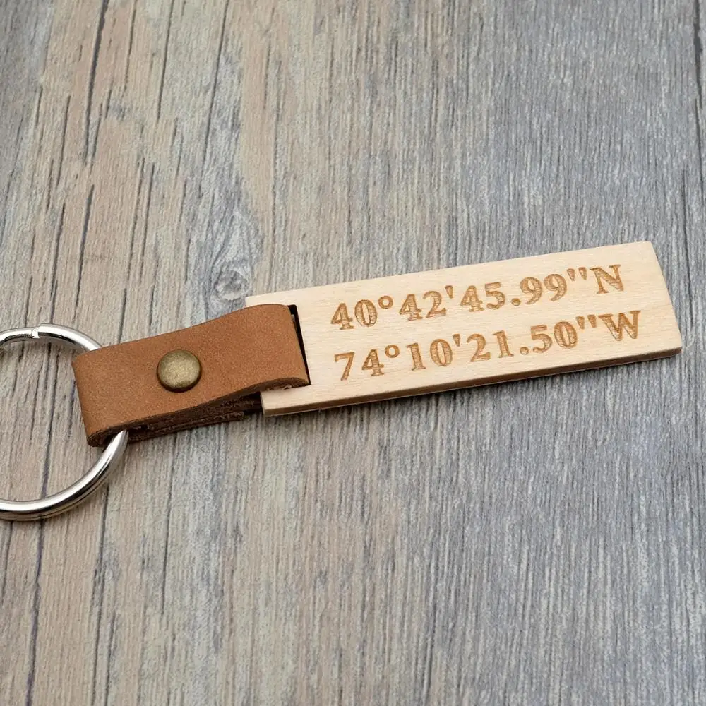

Custom Gps Coordinates Keychain Personalized Wood Keychain Longitude Latitude Keyring Custom Key Ring Father's Day