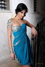 

2019 custom blue one shoulder vestidos formal vestido de noiva long-sleeve short prom gown Cocktail mother of the bride Dresses