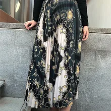 Женская плиссированная юбка миди с эластичной талией, винтажная шифоновая юбка с цветочным принтом