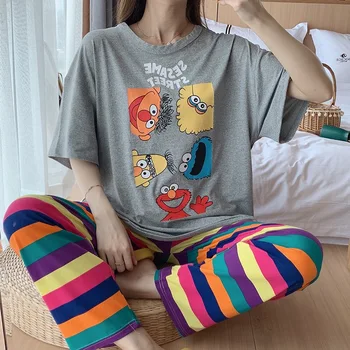 

PAJ Kawaii Cartoon Cute Summer Tops Short Women Pajamas Sets with Multicolor Pants Pyjama Ladies Nightgrown Pijama Free shipping
