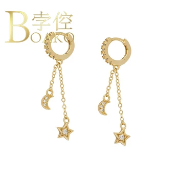 

BOAKO Star Moon Earrings For Women 925 Sterling Silver Earrings Dangle Kolczyki Piercing Oreille Ear Cuff Jewelry #9.8