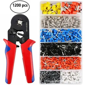 

1200pcs E0508-E10-12 European tubular insulated terminal block cable connector HSC86-4 tubular terminal crimping pliers set